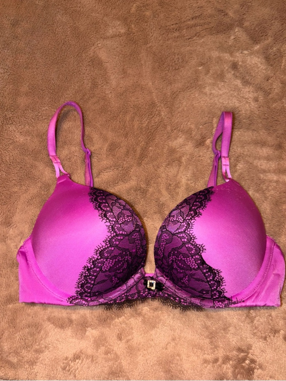 Victoria's Secret Fuchsia Push-Up Bra with Black Lace